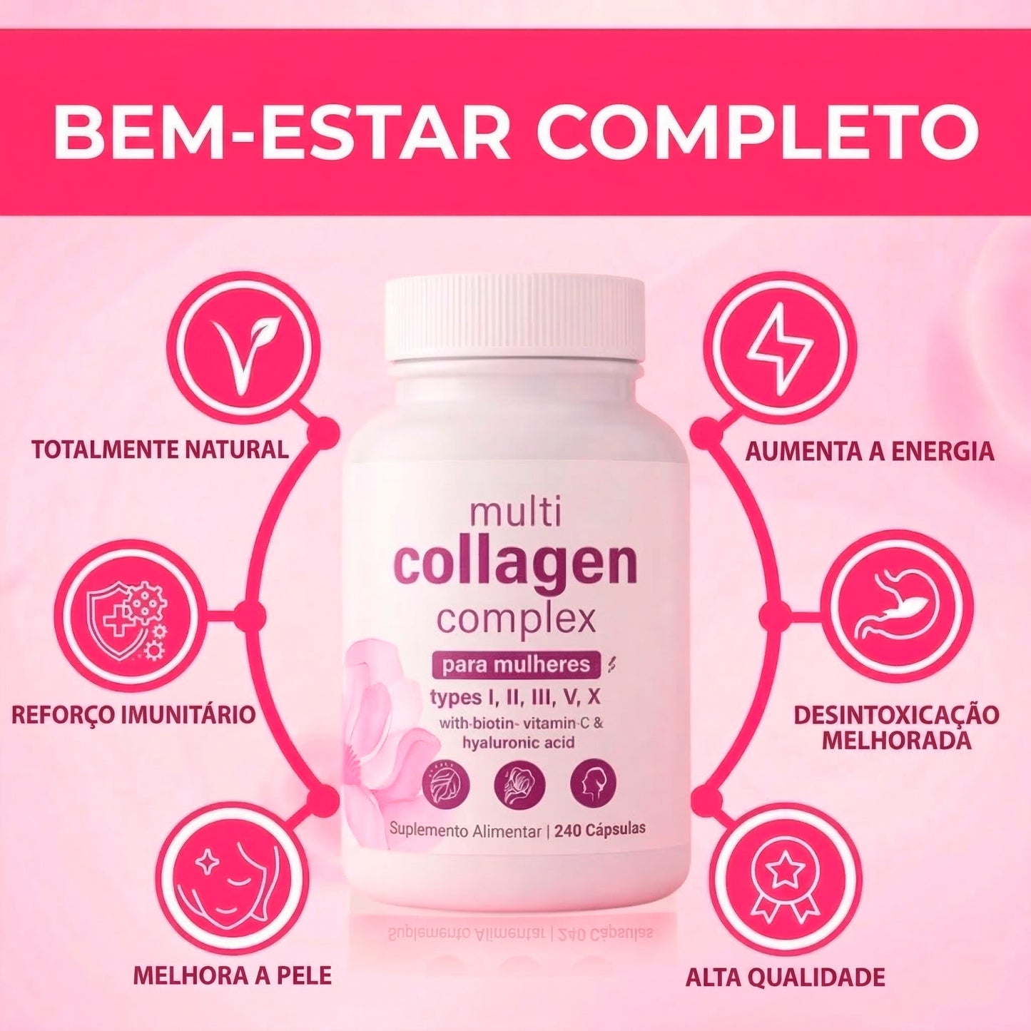 Cápsulas de colagénio múltiplas para mulheres e homens